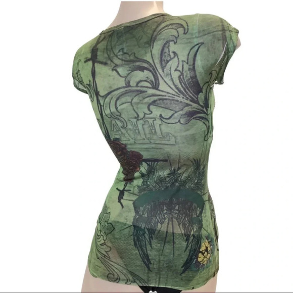 Grail Size XS Green Bedazzled Sublimation Tee. Made in USA New - Picture 3 of 6